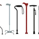 Different types of canes including adjustable canes, quad canes, white canes, and walking canes used to improve balance and mobility.