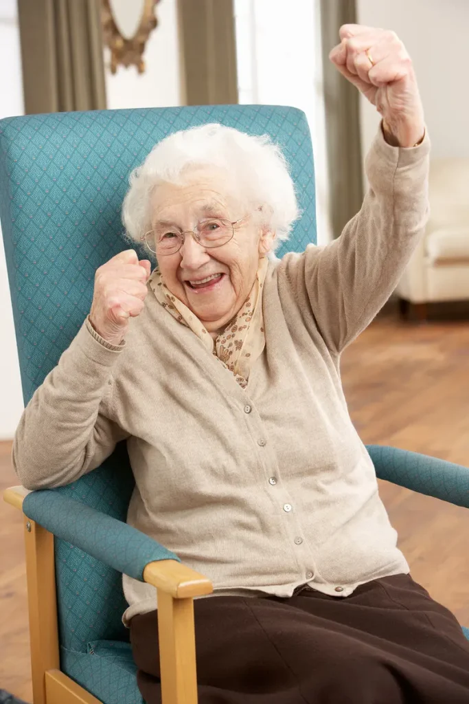home fitness exercise for Elderly woman in chair